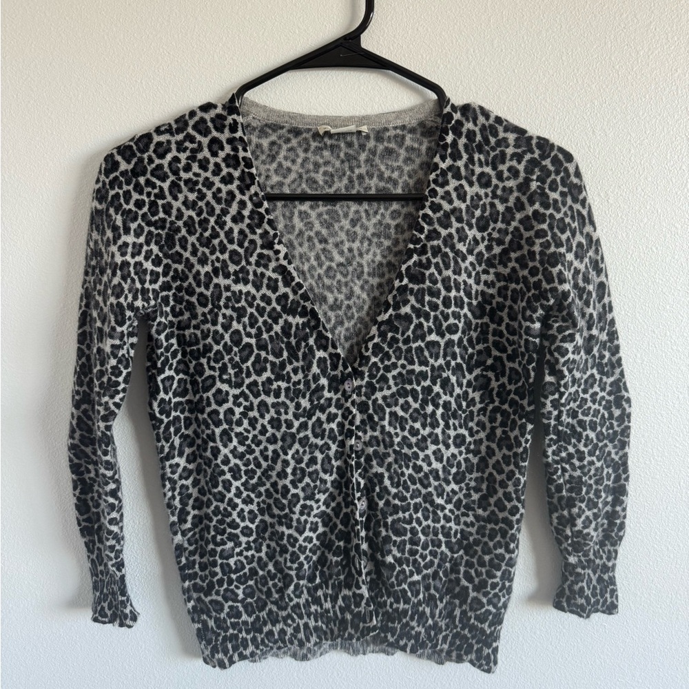 White + Warren - Leopard/Cheetah 100% Cashmere Cardigan - Womens Sz S